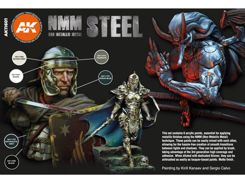 AK Interactive NMM Steel akrilinių dažų rinkinys, 6 spalvos