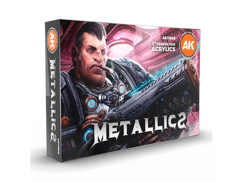 AK Interactive metalinių akrilinių dažų rinkinys modeliui, 6 spalvos