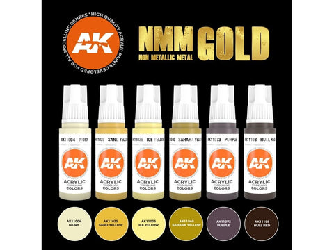 AK Interactive NMM Auksas 3rd Gen akrilinių dažų rinkinys, 6 vnt
