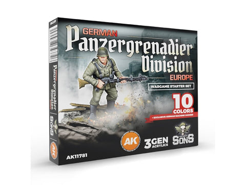AK Interactive Wargame WWII Panzergrenadier dažų rinkinys 10 spalvų + figūrėlė