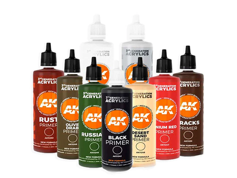 AK Interactive juodas akrilinis 3rd Gen gruntas, 100 ml