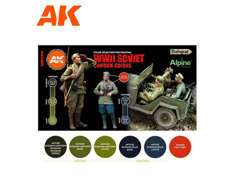 AK Interactive WWII sovietų uniformų spalvų 3Gen akrilinių dažų rinkinys