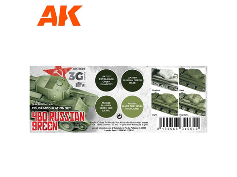 AK Interactive 4BO Russian Green moduliacijos akrilinių dažų rinkinys