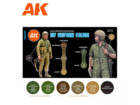 AK Interactive IDF uniformų spalvos 3Gen akrilinių dažų rinkinys