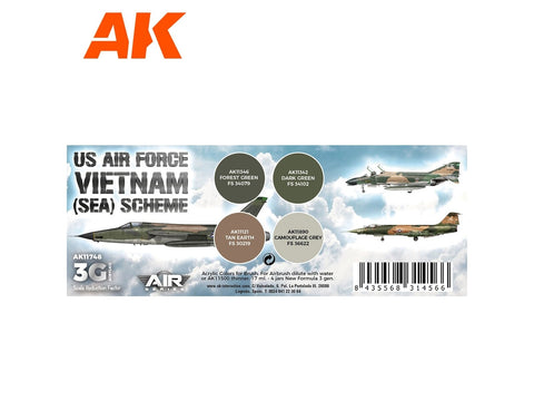 AK Interactive USAF SEA kamufliažo akrilinių dažų rinkinys, 3 gen.