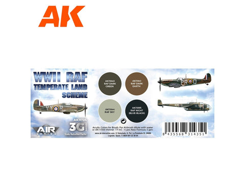 AK Interactive RAF Temperate Land Scheme 3 kartos akrilinių dažų rinkinys