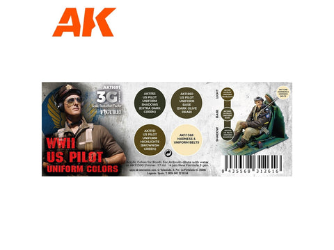 AK Interactive WWII JAV pilotų uniformų akrilinių dažų rinkinys