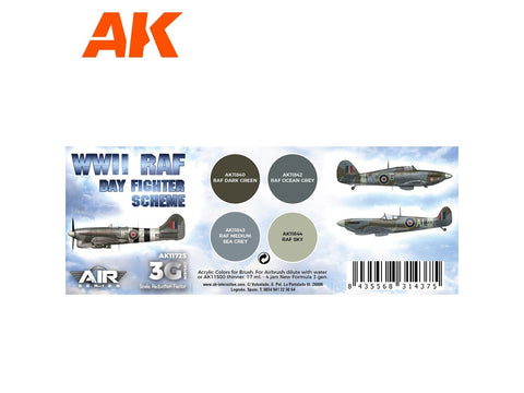 AK Interactive RAF Day Fighter Scheme akrilinių dažų rinkinys 3 kartos