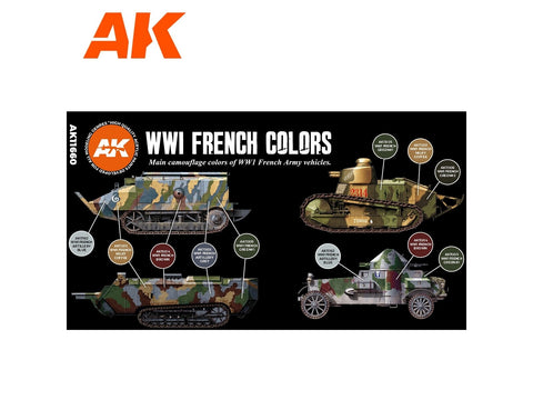 AK Interactive WWI prancūziškų spalvų 3rd Gen akrilinių dažų rinkinys