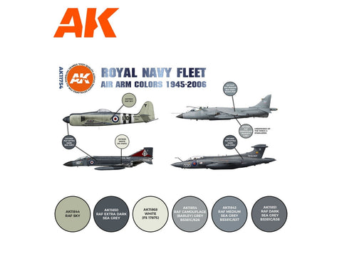 AK Interactive RN lėktuvų spalvų akriliniai dažai 1945–2006, 6 vnt.