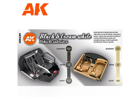 AK Interactive 3Gen akriliniai dažai automobilių salonams, juoda/kreminė