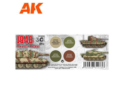 AK Interactive Panzer Colors 1946 akrilinių dažų rinkinys, 3 gen., AK11669