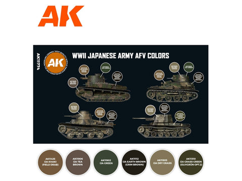 AK Interactive WWII Japonijos šarvuočių kamufliažo akriliniai dažai