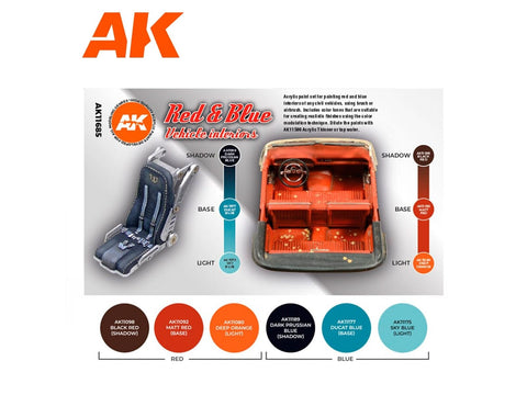 AK Interactive 3Gen raudonų ir mėlynų salonų akrilinių dažų rinkinys