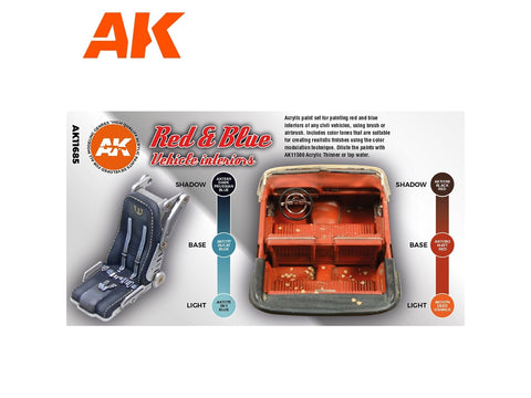 AK Interactive 3Gen raudonų ir mėlynų salonų akrilinių dažų rinkinys