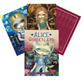 Alice Wonderland orakulo kortos Lucy Cavendish – pagrindinė korta, dvi atidengtos pavyzdinės kortos ir raudona nugarėlė