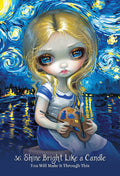 Orakulo kortelė Shine Bright Like a Candle su menine mėlyna nakties scena ir tapytojos mergina, numeris 36