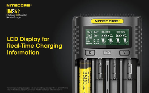 Nitecore UMS4 išmanus 4 lizdų USB baterijų įkroviklis su LCD
