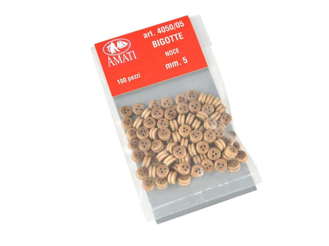 Amati graikinio riešuto jufersai 5 mm, 100 vnt. laivų modeliams