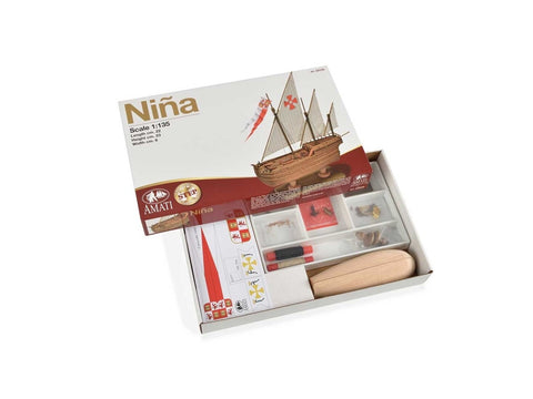 Amati Nina karavelė – medinis laivo rinkinys 1:135, pradedantiesiems
