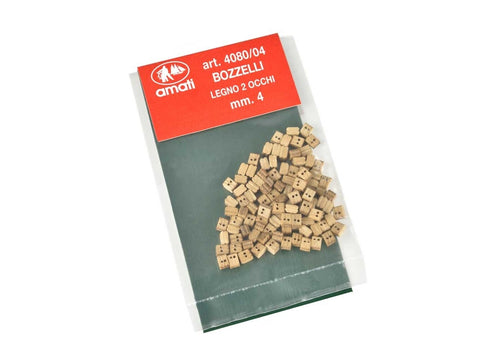 Amati riešutmedžio dvigubas blokas 4 mm (100 vnt.) laivų modeliams