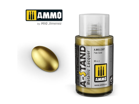 AMMO MIG A-Stand metaliniai dažai Pale Gold 30 ml, 2307 aerografui