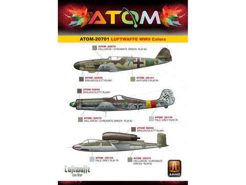 AMMO MIG ATOM akrilinių dažų rinkinys RLM Luftwaffe WW2, 12 spalvų (20701)