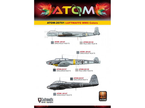 AMMO MIG ATOM akrilinių dažų rinkinys RLM Luftwaffe WW2, 12 spalvų (20701)