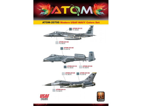 AMMO MIG ATOM akrilinių dažų rinkinys 12 spalvų – USAF ir US Navy 20700