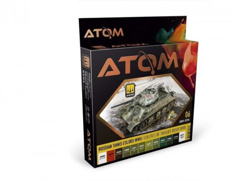 AMMO MIG ATOM akrilinių dažų rinkinys: Sovietų tankų spalvos WW2, 12 vnt 20705