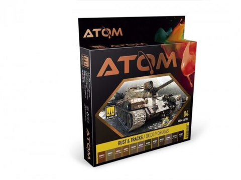 AMMO MIG ATOM akrilinių dažų rinkinys Rust & Tracks – 12 spalvų 20703