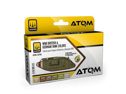 AMMO MIG ATOM akriliniai dažai: WWI britų ir vokiečių tankų spalvos (6vnt) 20760