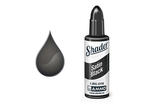 AMMO MIG MATT SHADER Satin Black 10 ml – matinis juodas dažas 0758