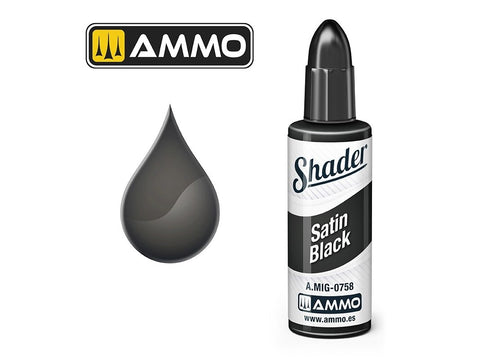 AMMO MIG MATT SHADER Satin Black 10 ml – matinis juodas dažas 0758
