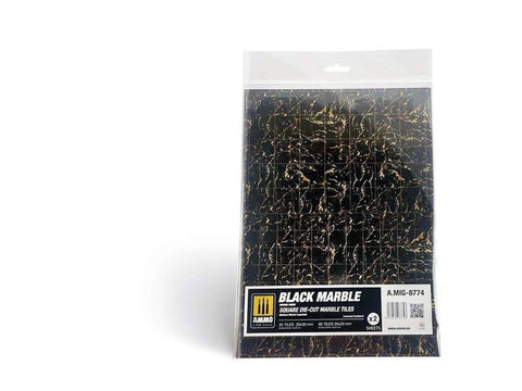 AMMO MIG juodo marmuro kvadratinės plytelės, 2 blizgūs lakštai (8774)