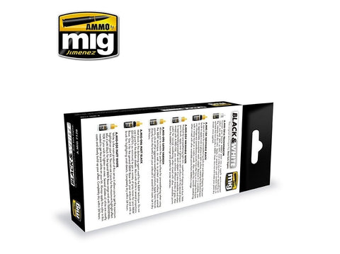 AMMO MIG Black & White technikos akrilinių dažų sendinimo rinkinys 7128