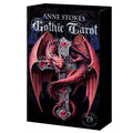 Gothic Tarot kortų dėžutė (Anne Stokes) su raudonu drakonu, apsivijusiu raudonais brangakmeniais puoštą kryžių