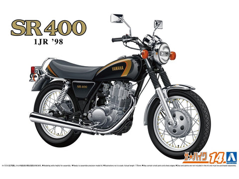 Aoshima Yamaha 1JR SR400 ’98 motociklo modelis 1/12 – plastikinis, surenkamas