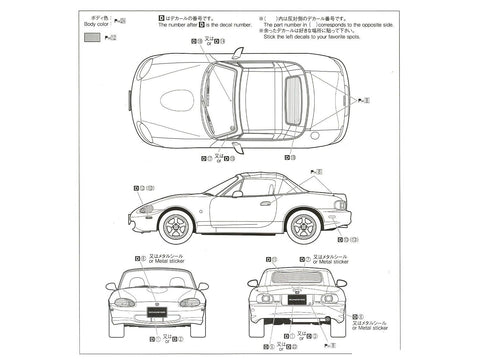 Aoshima Mazda MX-5 NB8C Roadster 1999 1/24 surenkamas modelis