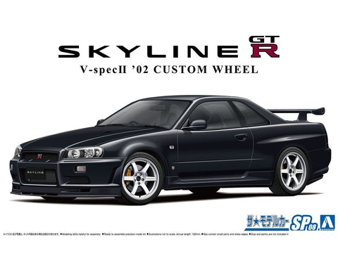 Aoshima Nissan Skyline R34 GT-R V-Spec II '02 1/24 surenkamas su custom ratais