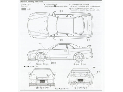 Aoshima Nissan Skyline R34 GT-R V-Spec II '02 1/24 surenkamas su custom ratais