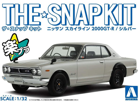 Aoshima Nissan Skyline 2000GT-R sidabrinis 1/32 plastikinis surinkimo rinkinys