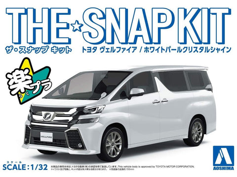 Aoshima Snap Kit Toyota Vellfire 1/32 – balto perlo Crystal Shine, surenkamas