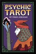 Tarot kortos Psychic Tarot (Craig Junjulas) purpurinė viršelis su profilio figūra ir stilizuota gėlė, dėžutės priekis