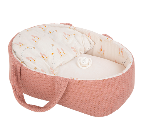 Arias realistiška lėlytė kūdikis su čiulptuku ir nešykle, mergaitė 33 cm