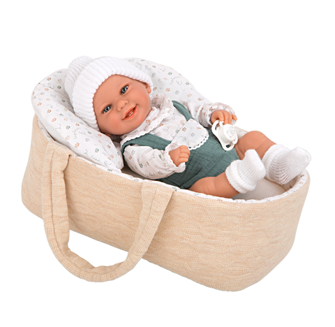 Arias realistinė lėlė kūdikis berniukas su smėline nešykle ir čiulptuku, 33 cm