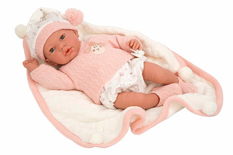 Arias realistiška lėlė su garsu 40 cm, su čiulptuku ir pleduku vaikams