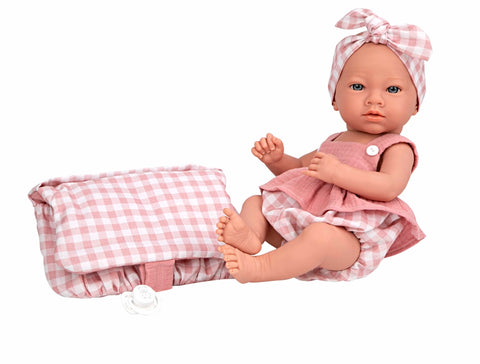 Arias lėlė kūdikis mergaitė 38 cm, rožiniai rūbeliai, maudoma, su aksesuarais