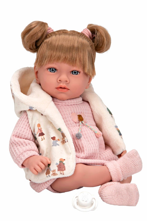 Arias realistiška lėlė 40 cm su garsu, liemene ir čiulptuku – juokiasi, 2+