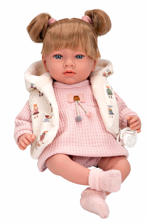 Arias realistiška lėlė 40 cm su garsu, liemene ir čiulptuku – juokiasi, 2+